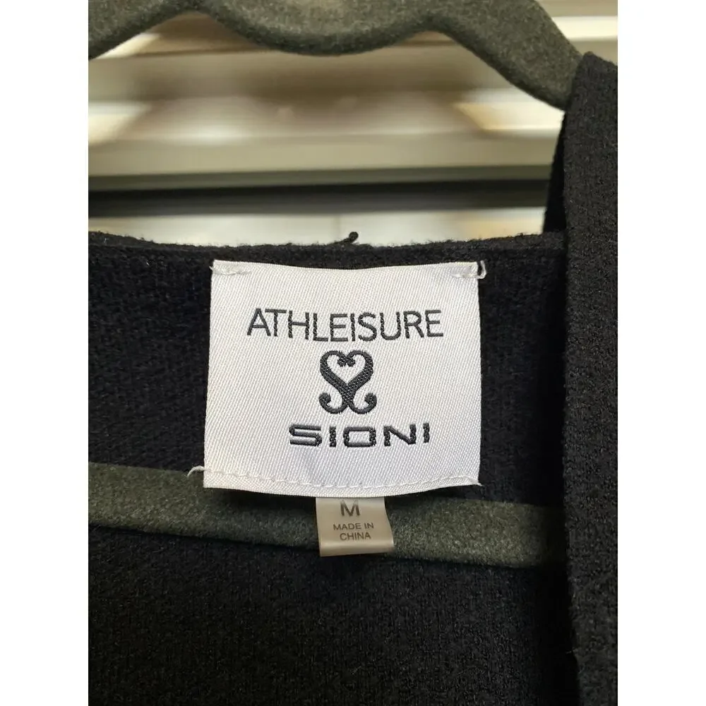 ATHLEISURE BY SIONI Hooded Cardigan Sweater Womens M Black Loungewear warm cozy